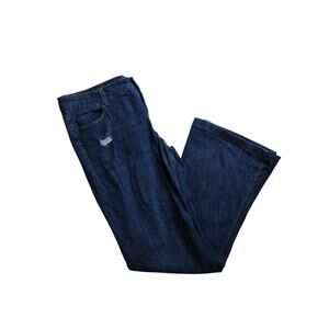 DENIM SOCIETY WOMEN DISTRESSED BOOTCUT DARK BLUE JEAN SIZE 18